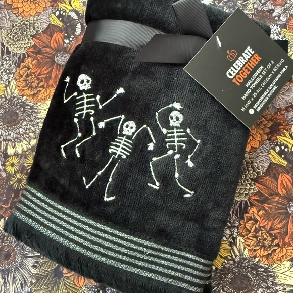 Other - Black Skeleton Embroidered Towels